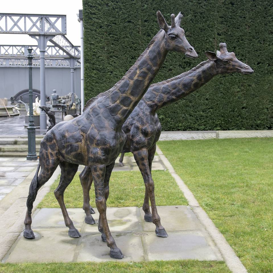Rijk Aarde een kopje Bronzen beeld-giraf dieren -koppel giraffen brons | Loosveldt